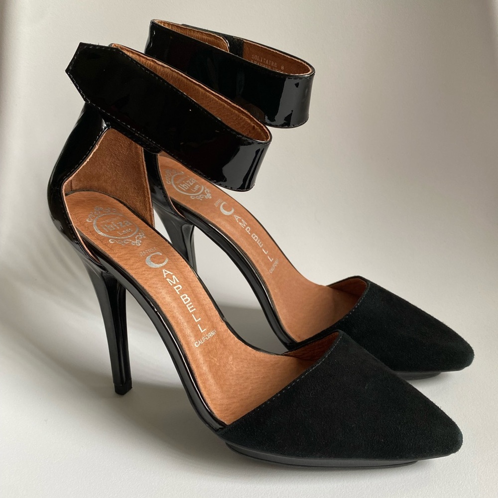 NWOT Jeffrey Campbell Black Suede & Leather Solitaire Heels - Size 8
